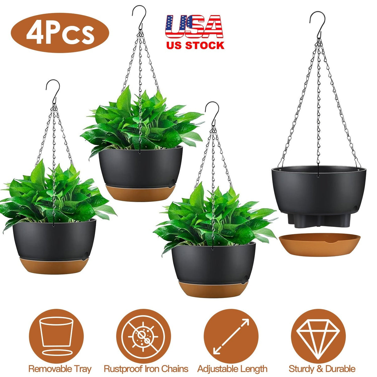 4-Piece Hanging Self-Watering Planters