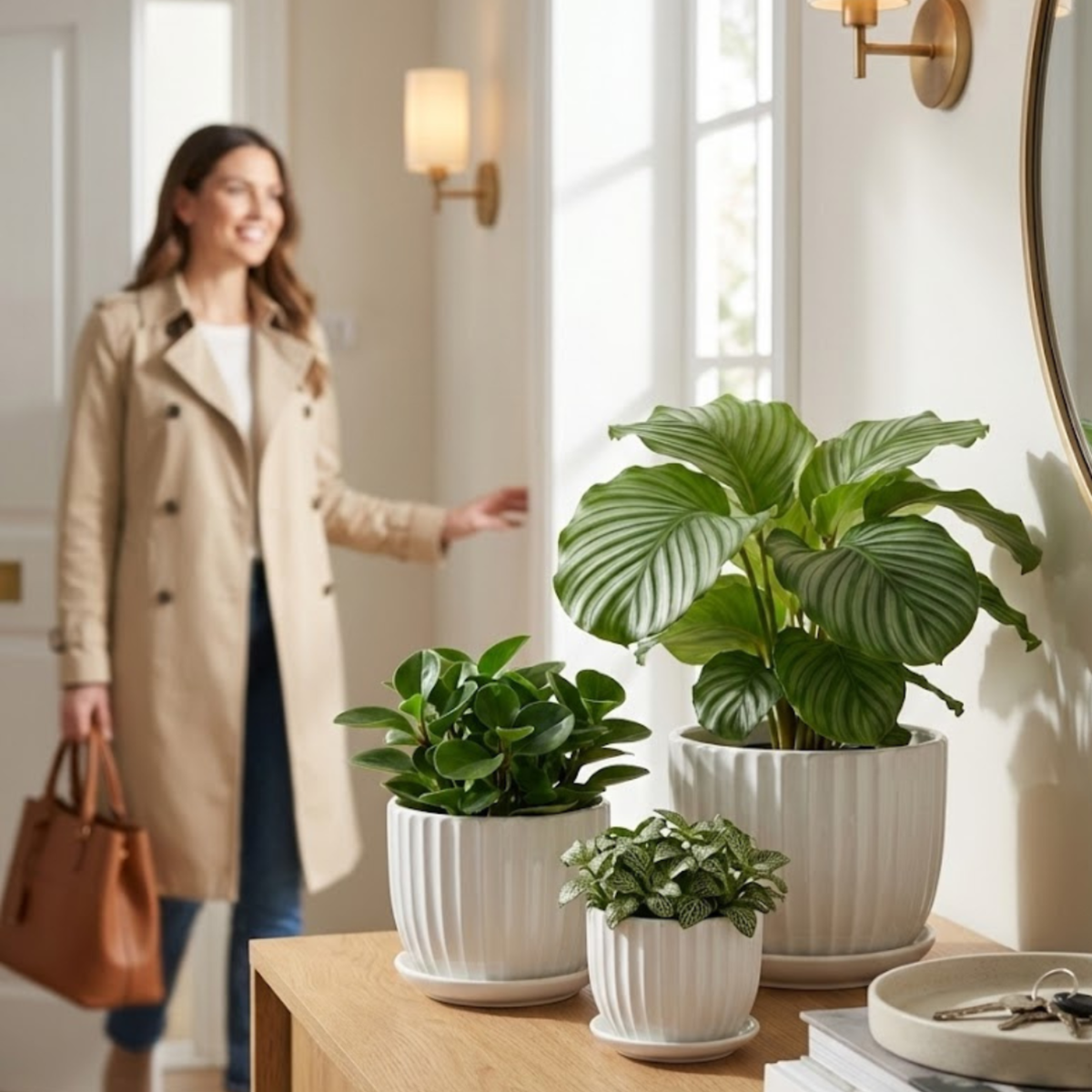 White Ceramic Fluted Planter Set