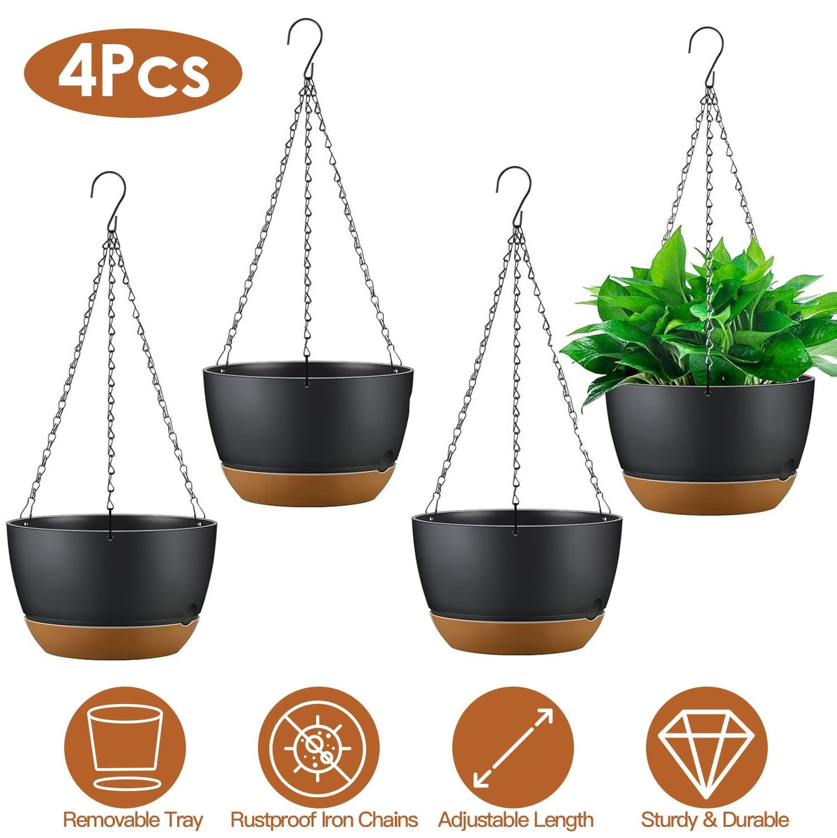 4-Piece Hanging Self-Watering Planters