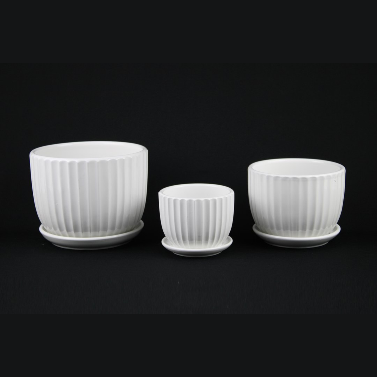 White Ceramic Fluted Planter Set