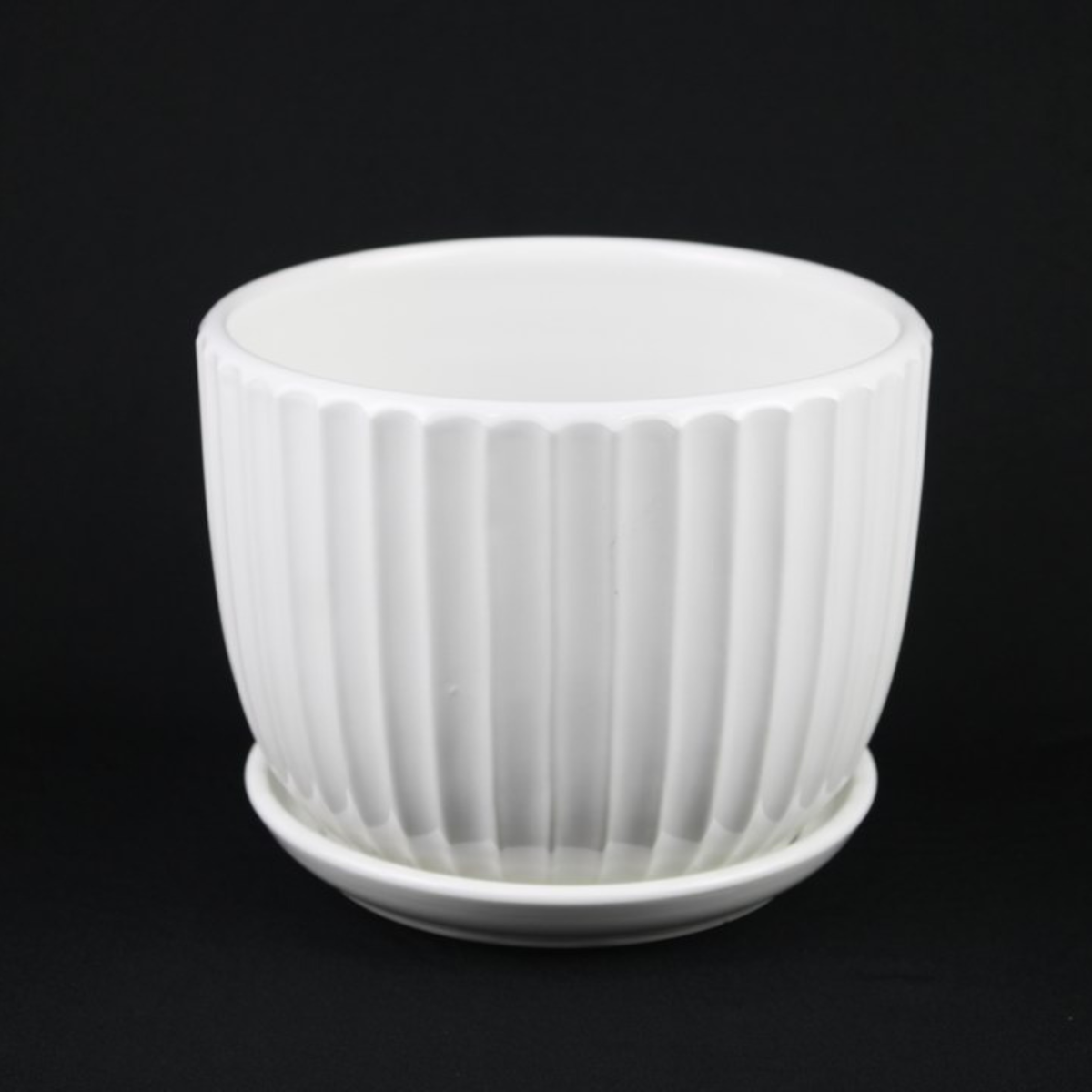 White Ceramic Fluted Planter Set