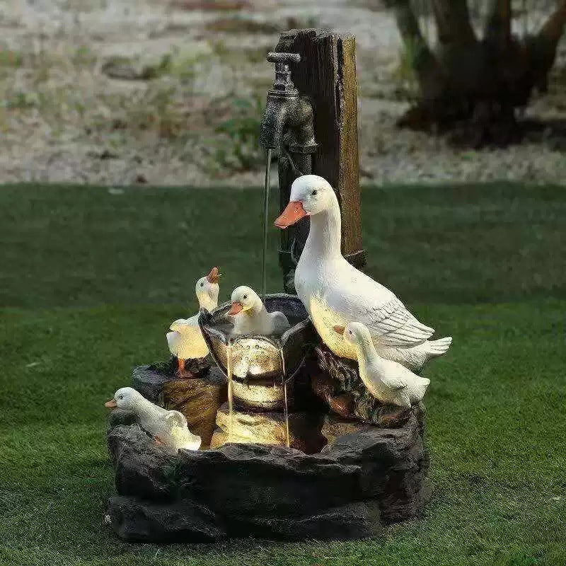 Solar Resin Duck Garden Fountain