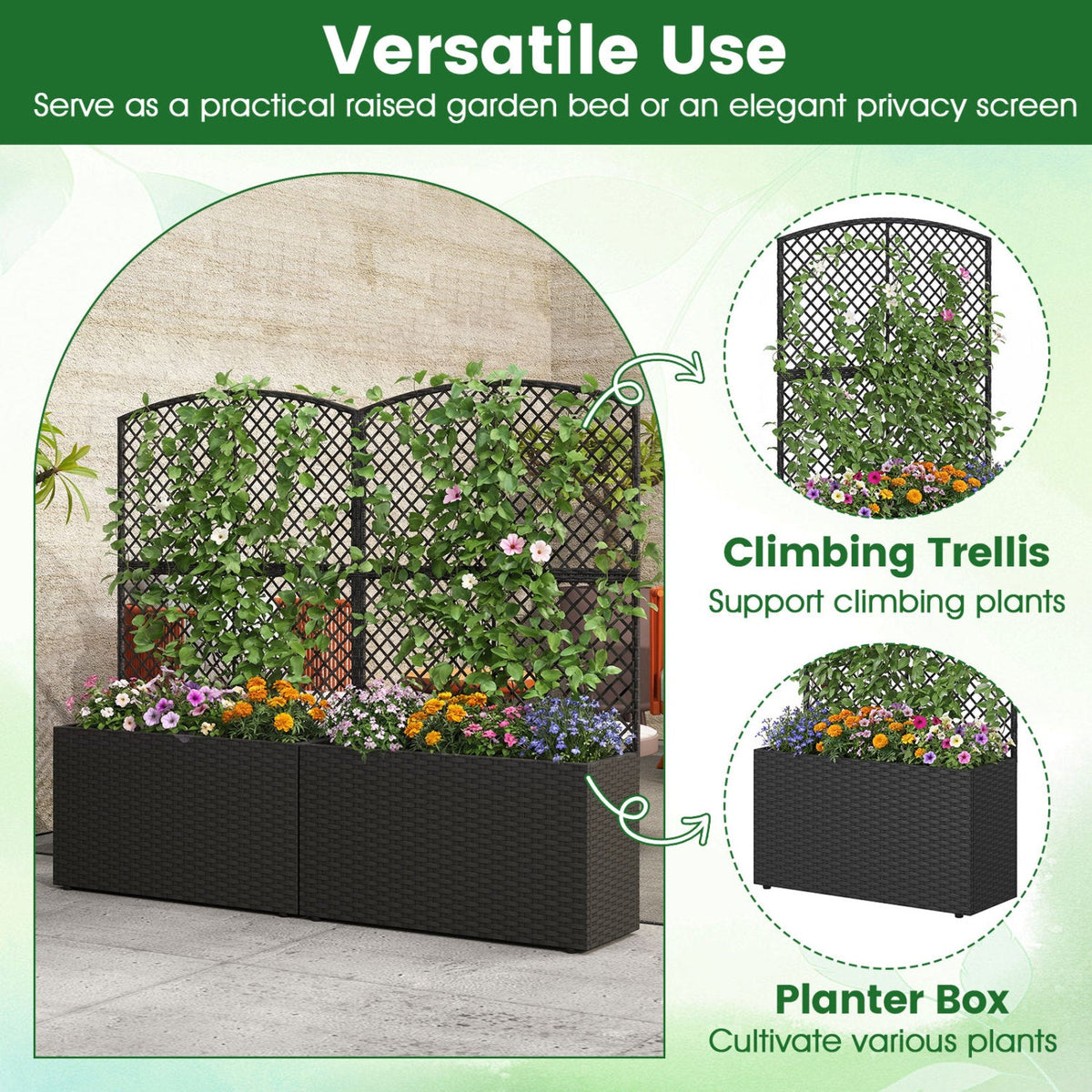 49-Inch Raised Garden Bed with Trellis