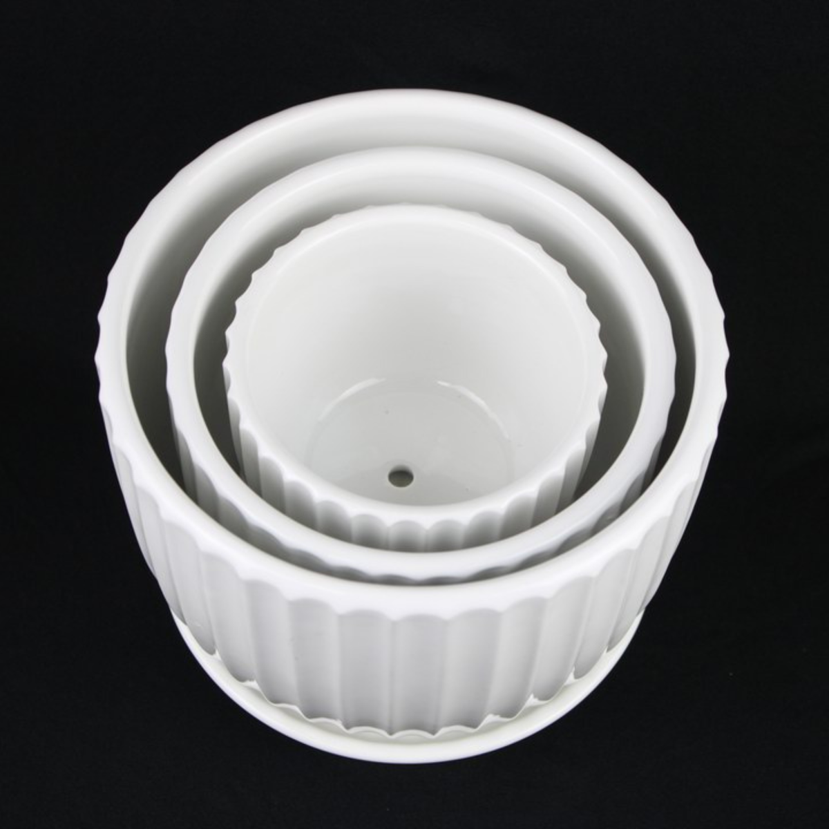 White Ceramic Fluted Planter Set