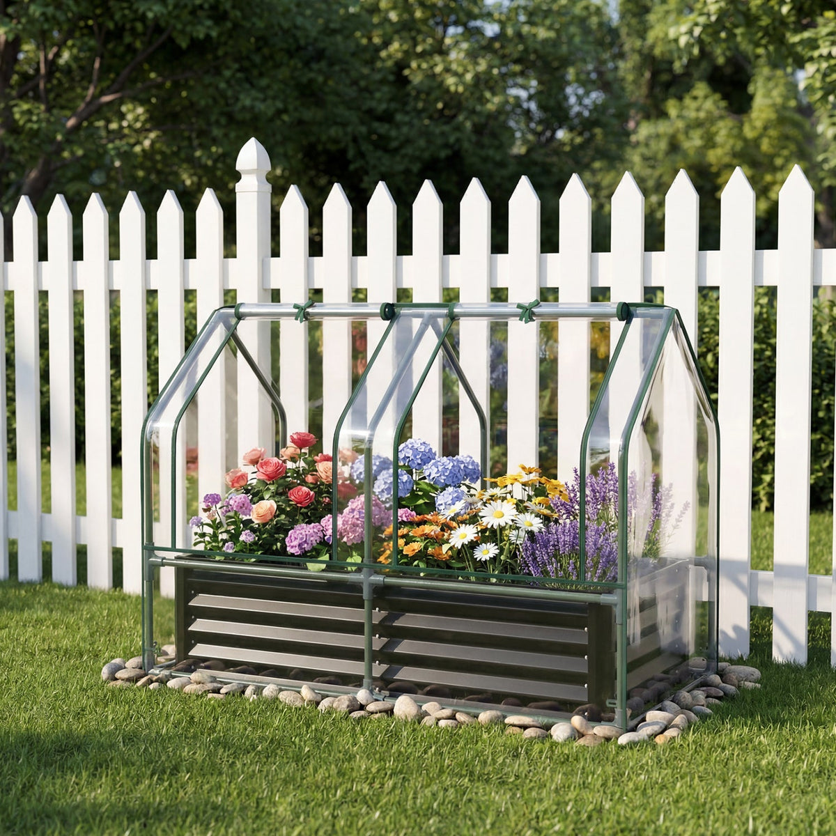 Galvanized Raised Garden Bed with Greenhouse Cover