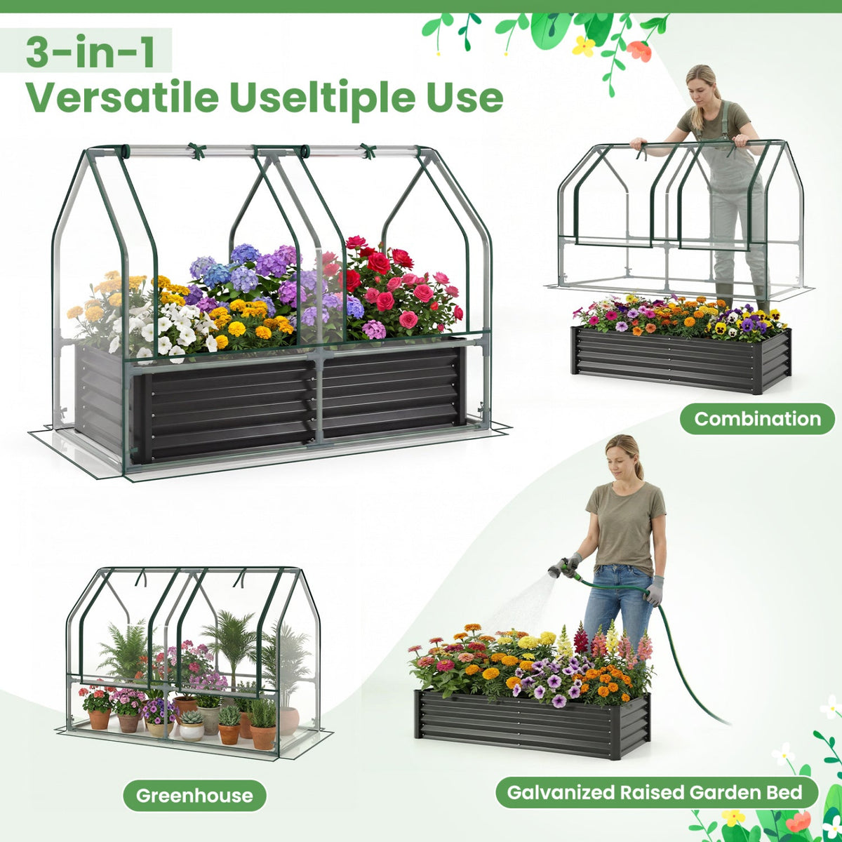 Galvanized Raised Garden Bed with Greenhouse Cover