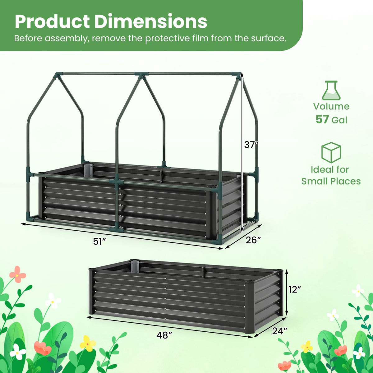 Galvanized Raised Garden Bed with Greenhouse Cover