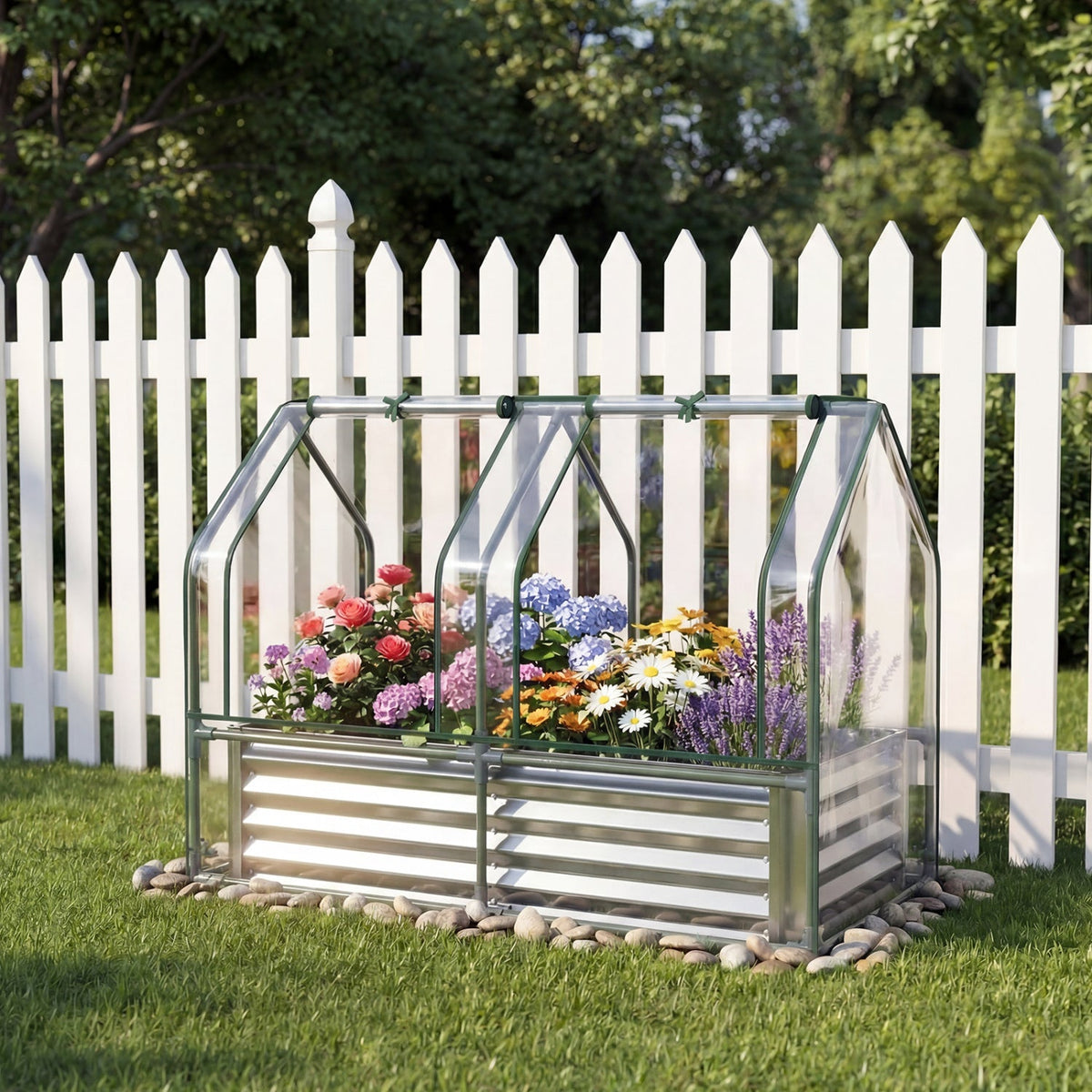 Galvanized Raised Garden Bed with Greenhouse Cover