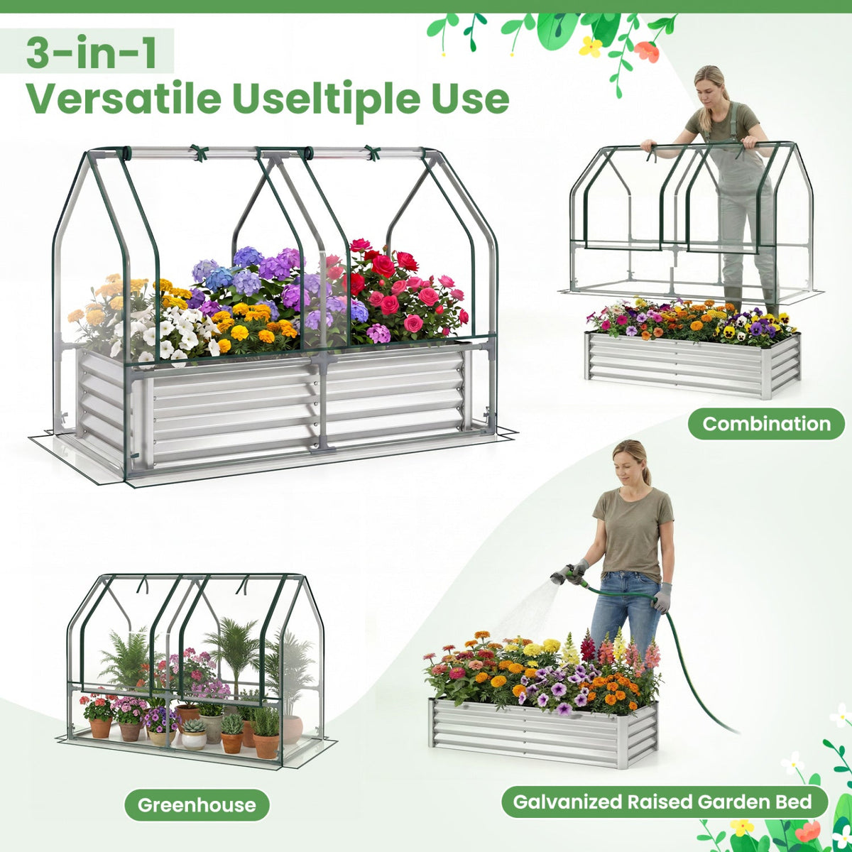 Galvanized Raised Garden Bed with Greenhouse Cover