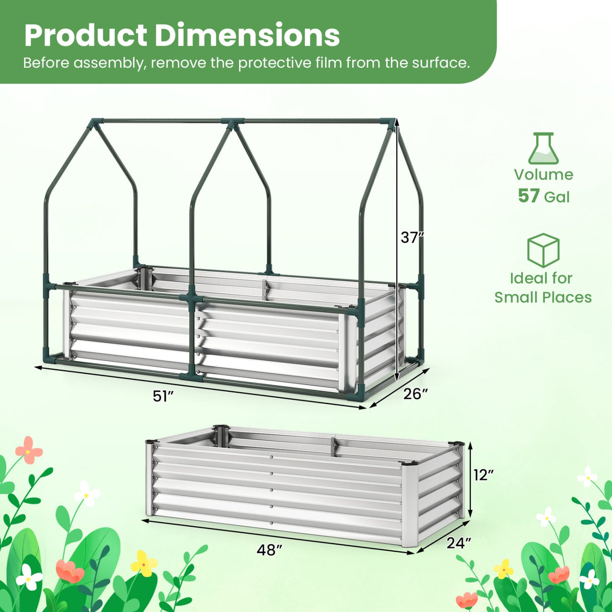 Galvanized Raised Garden Bed with Greenhouse Cover