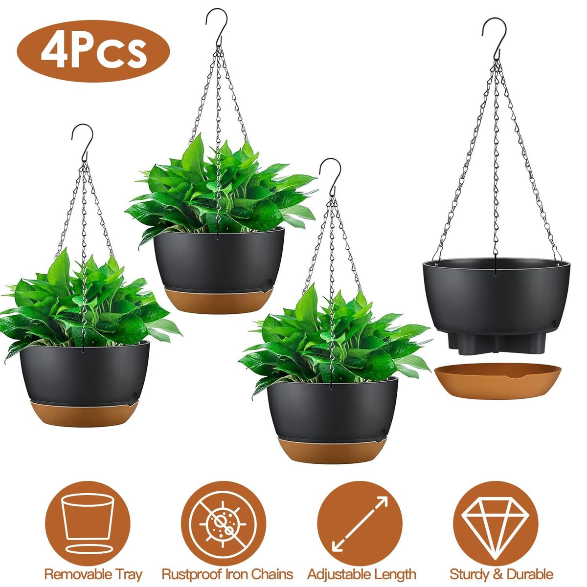 4-Piece Hanging Self-Watering Planters