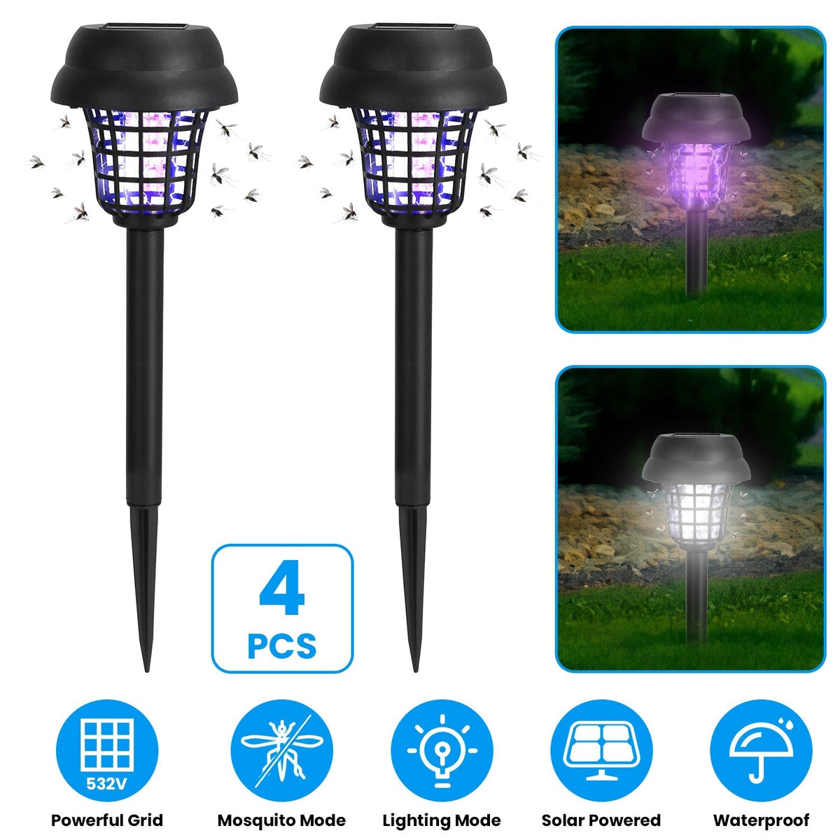 4-Pack Solar Mosquito Zapper Torch Lights