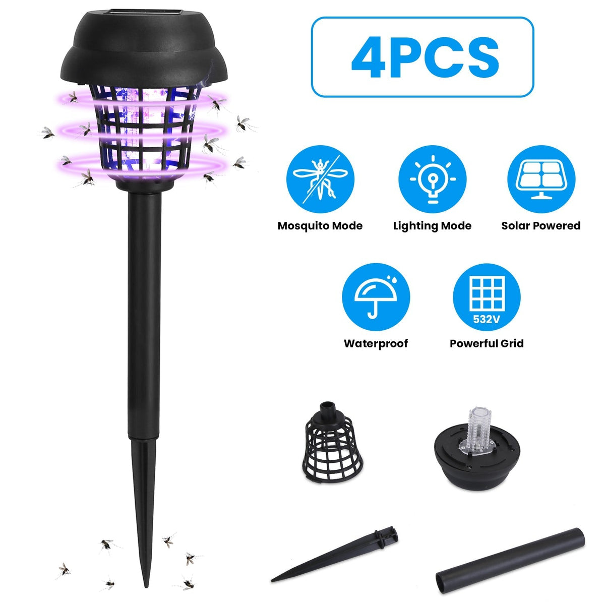 4-Pack Solar Mosquito Zapper Torch Lights