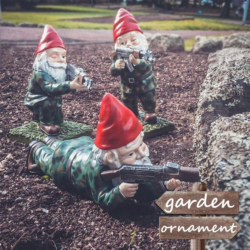 Funny Army Gnome Garden Statue Set