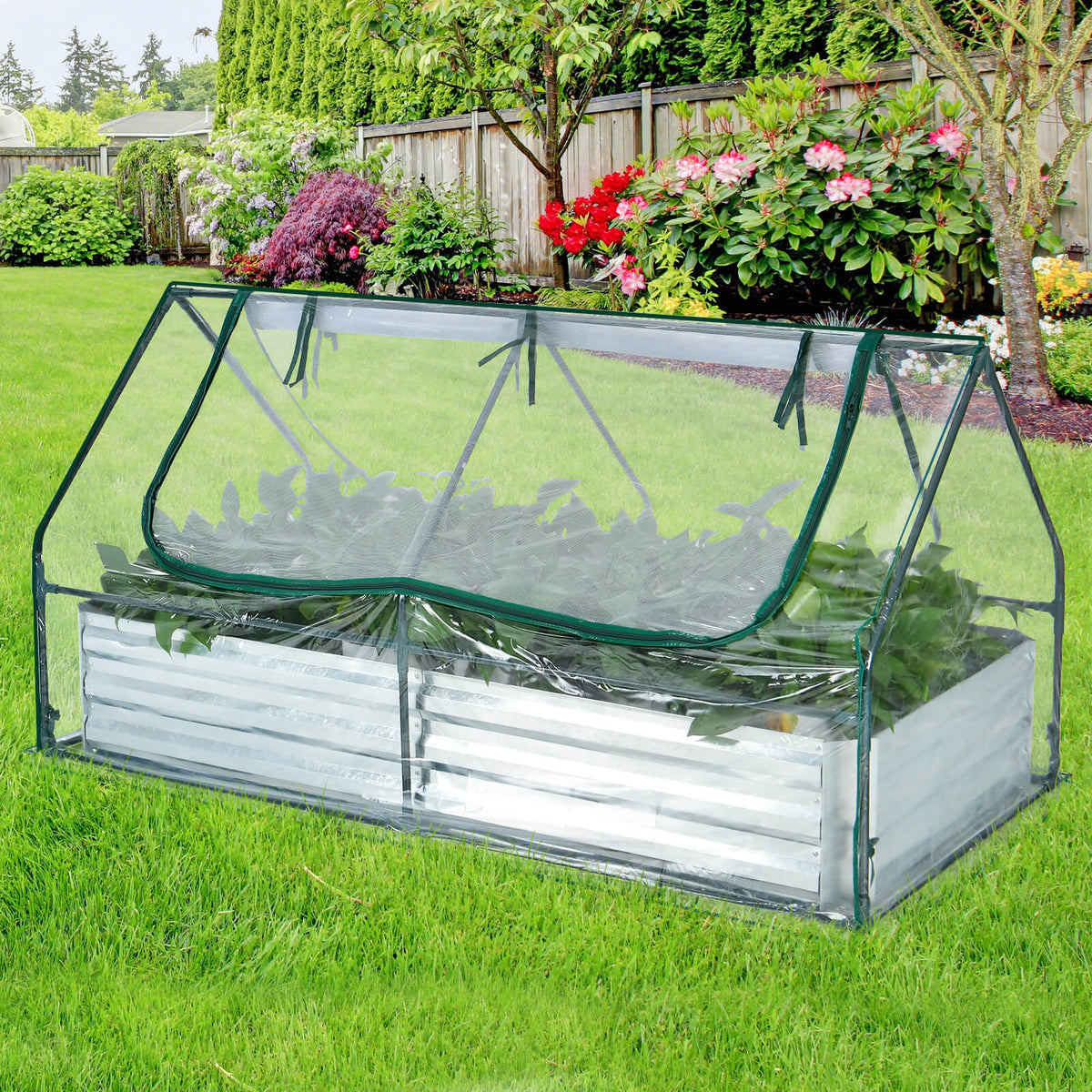 Galvanized Raised Garden Bed with Greenhouse