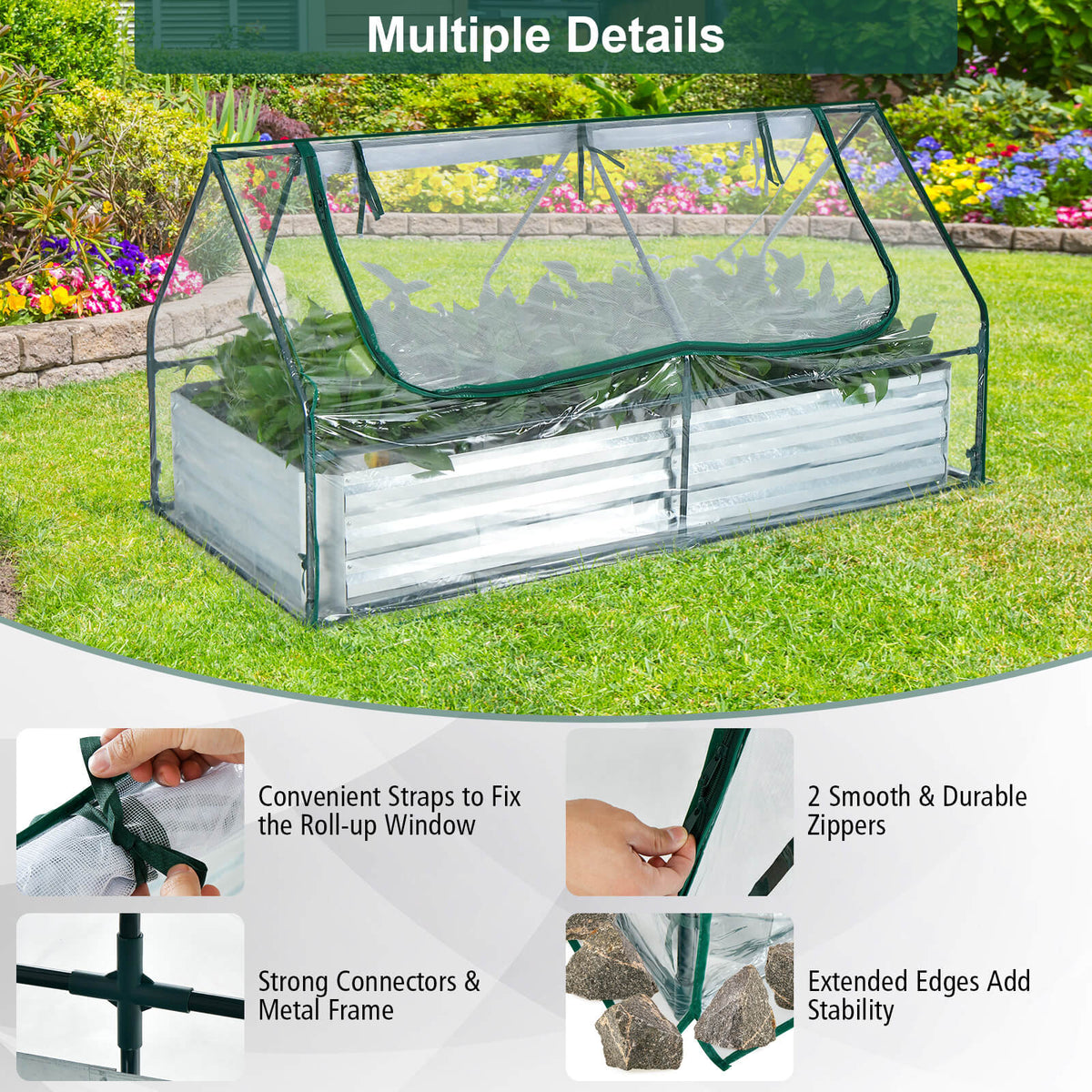 Galvanized Raised Garden Bed with Greenhouse
