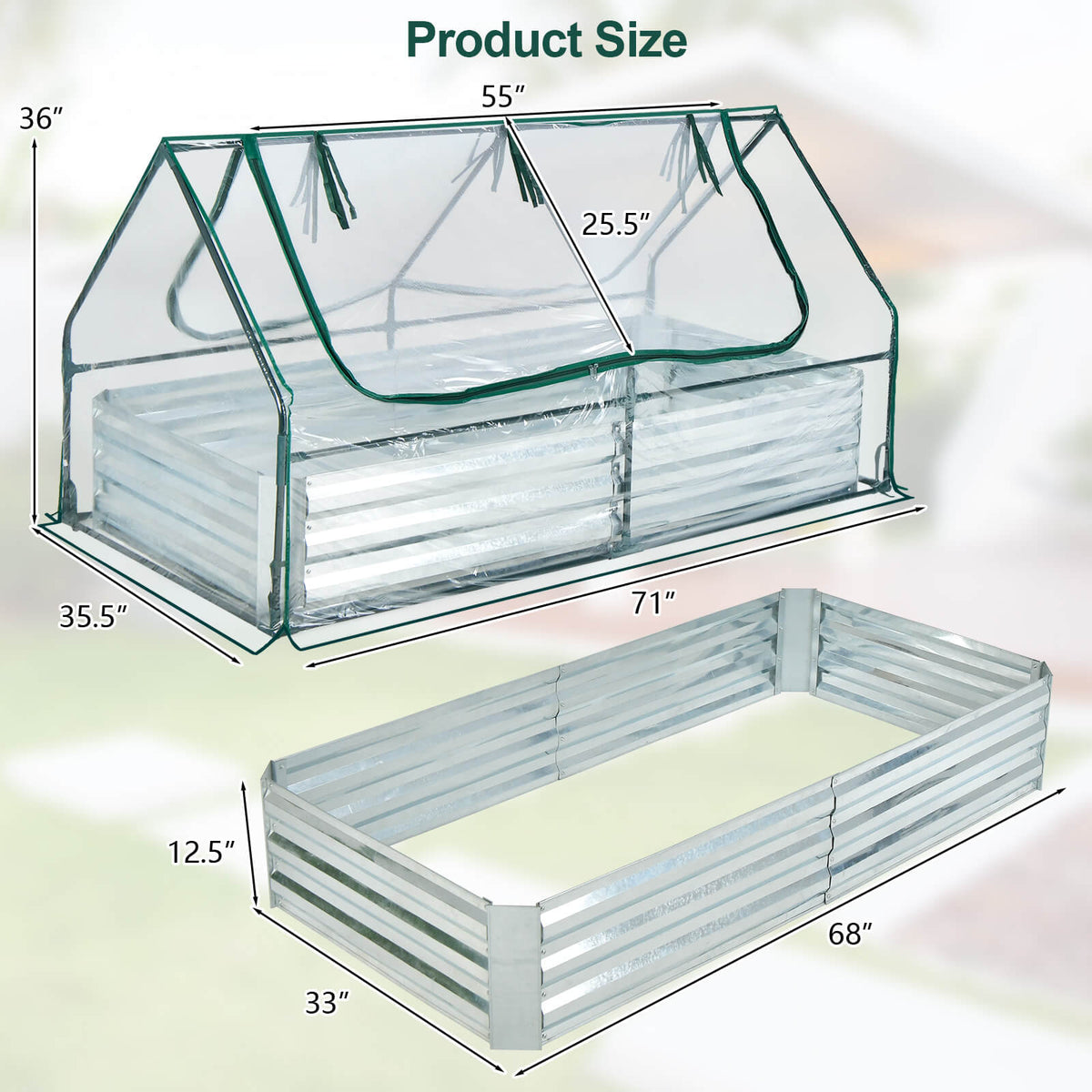 Galvanized Raised Garden Bed with Greenhouse