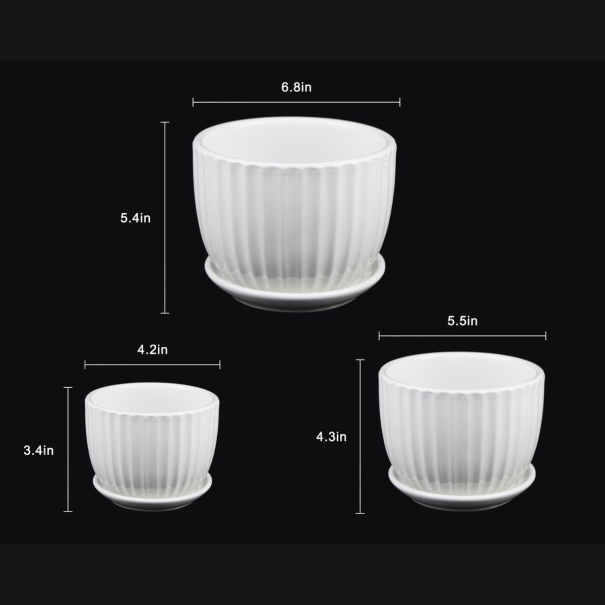 White Ceramic Fluted Planter Set
