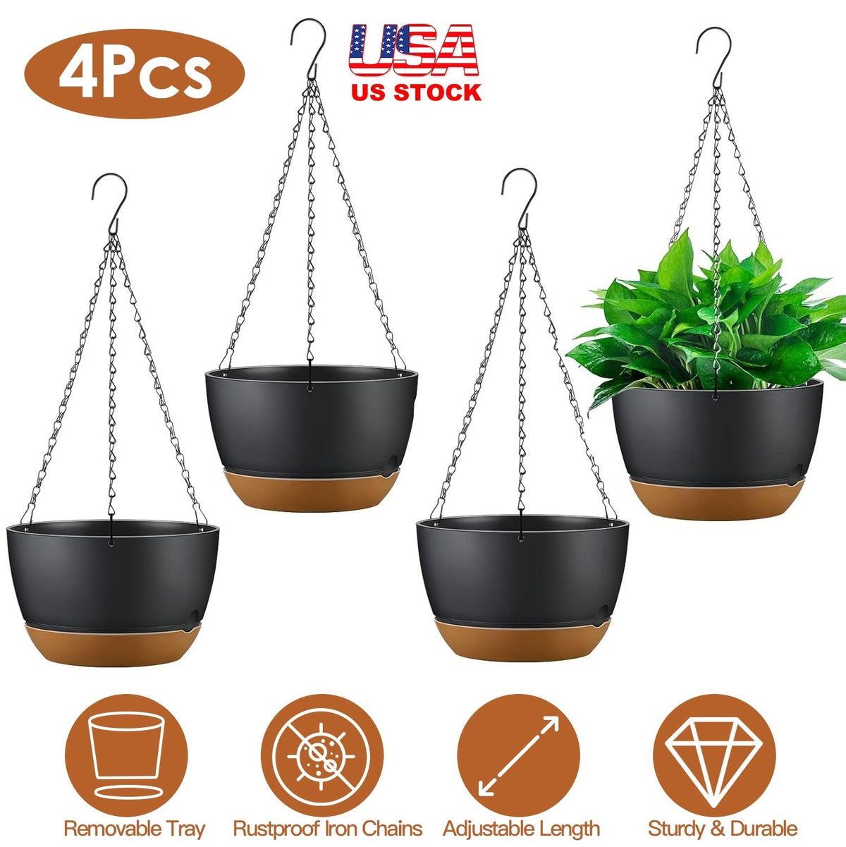 4-Piece Hanging Self-Watering Planters