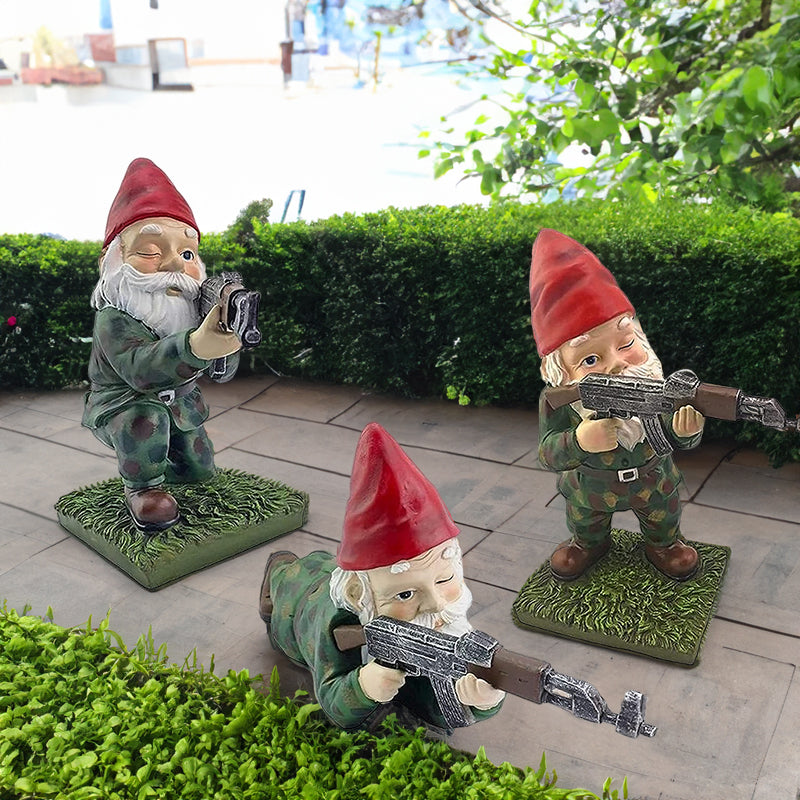 Funny Army Gnome Garden Statue Set