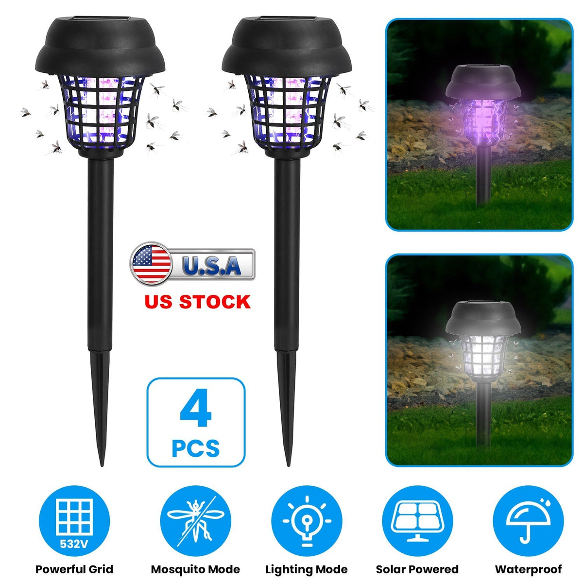 4-Pack Solar Mosquito Zapper Torch Lights
