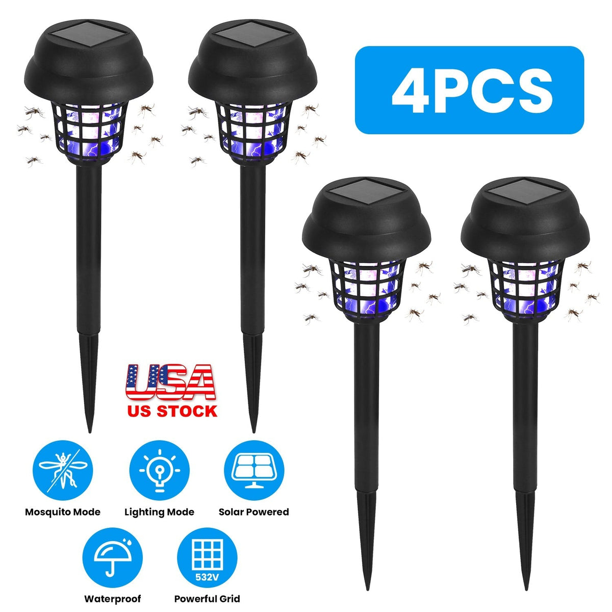 4-Pack Solar Mosquito Zapper Torch Lights