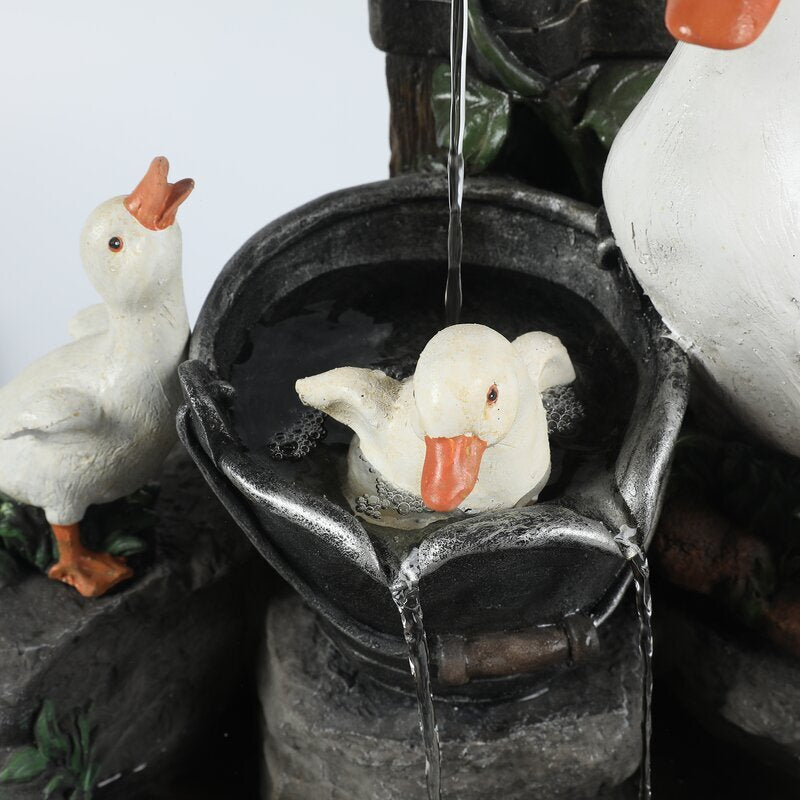 Solar Resin Duck Garden Fountain