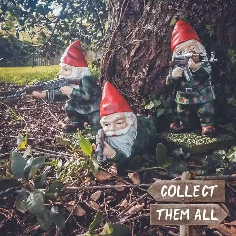 Funny Army Gnome Garden Statue Set