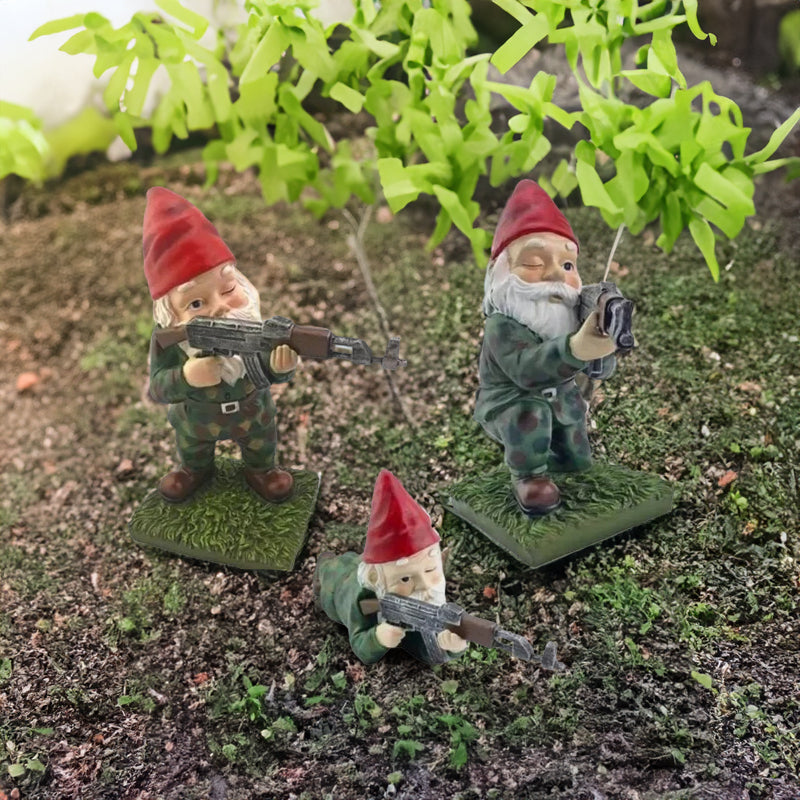 Funny Army Gnome Garden Statue Set