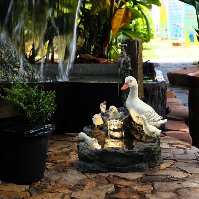 Solar Resin Duck Garden Fountain
