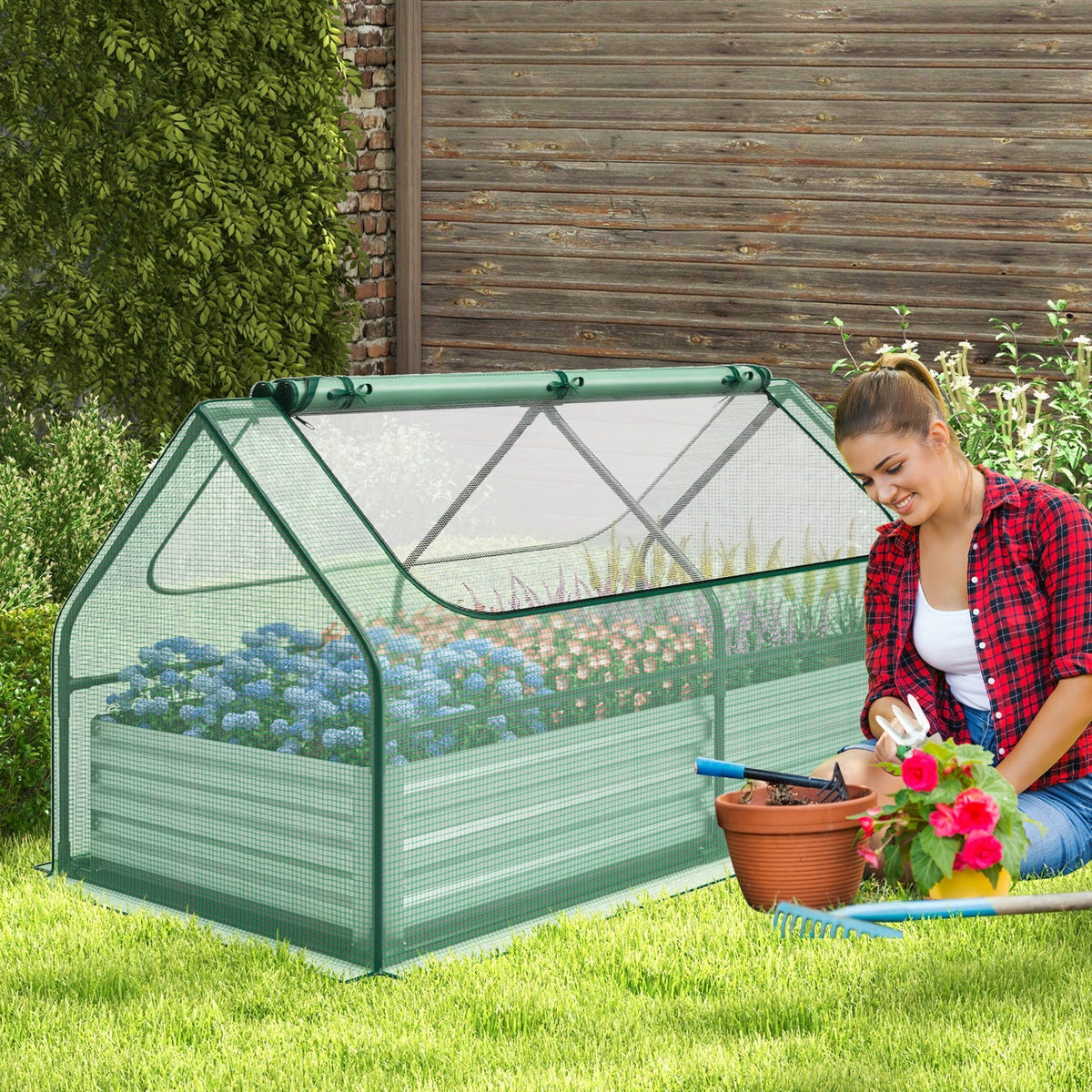 Galvanized Raised Garden Bed with Greenhouse