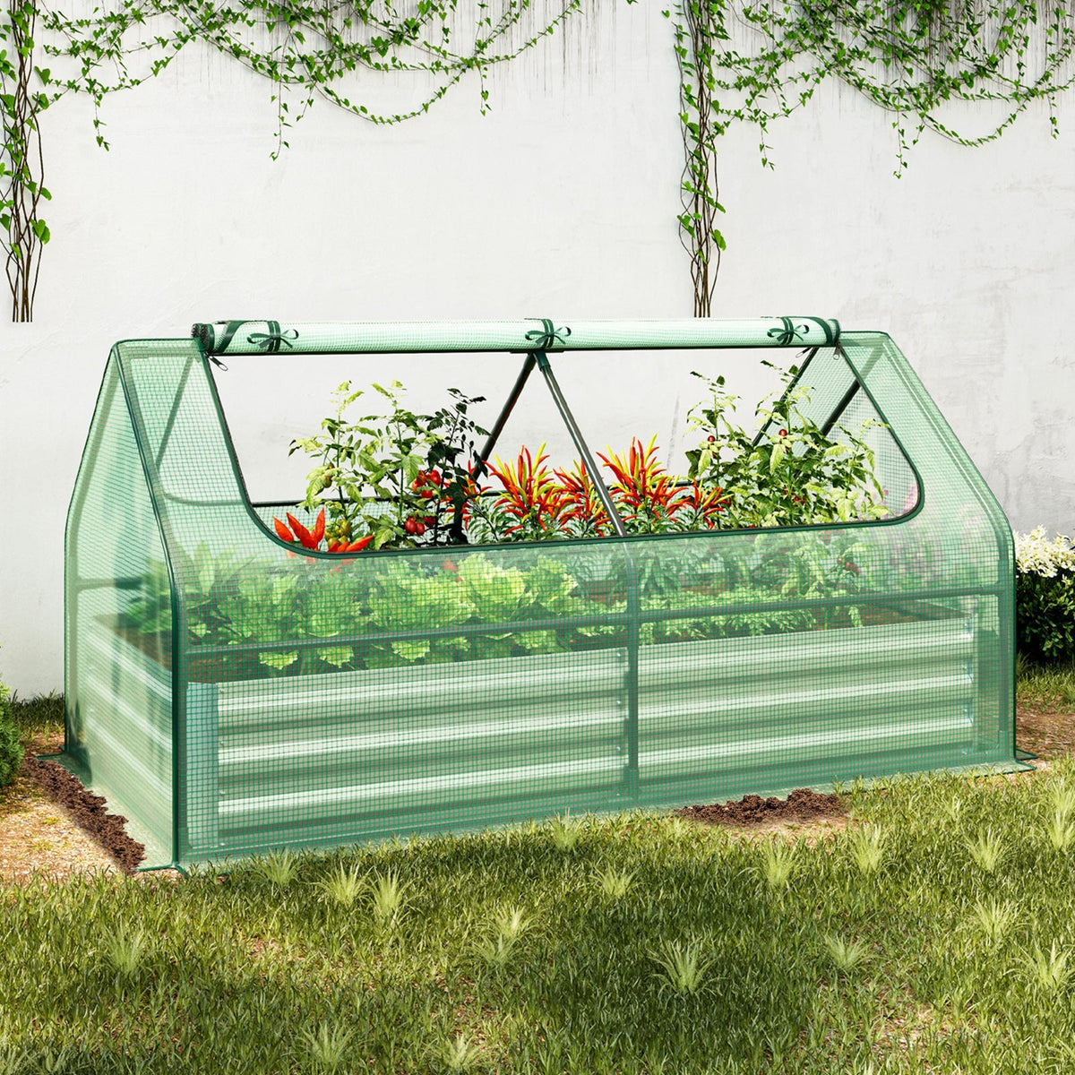 Galvanized Raised Garden Bed with Greenhouse