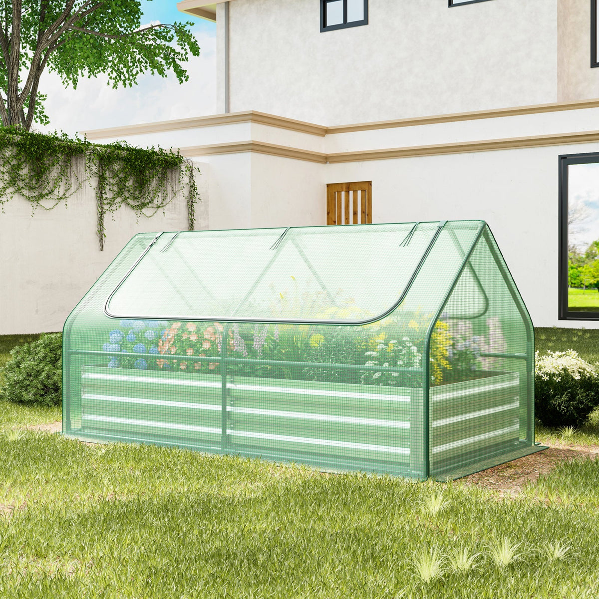 Galvanized Raised Garden Bed with Greenhouse
