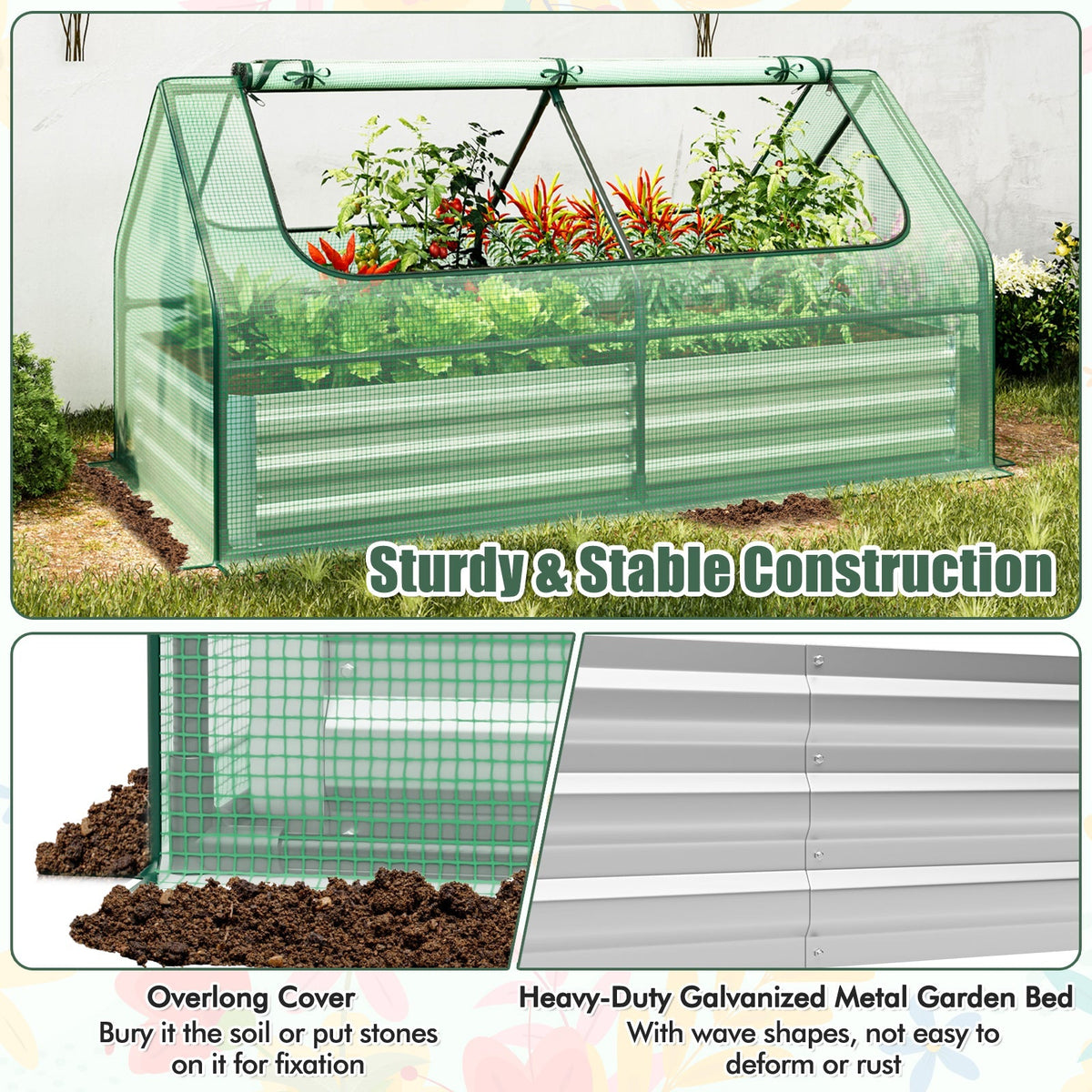 Galvanized Raised Garden Bed with Greenhouse