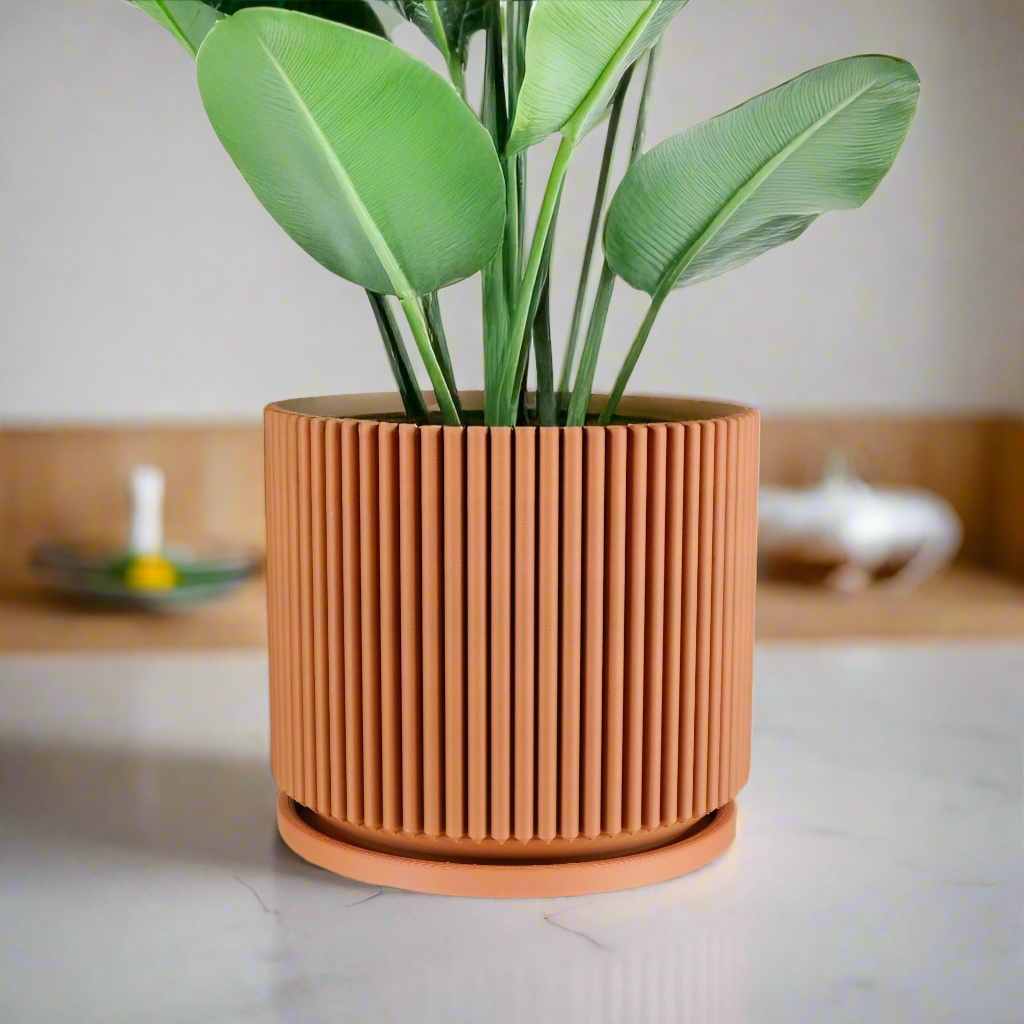 Mid-Century Ribbed Plant Pot