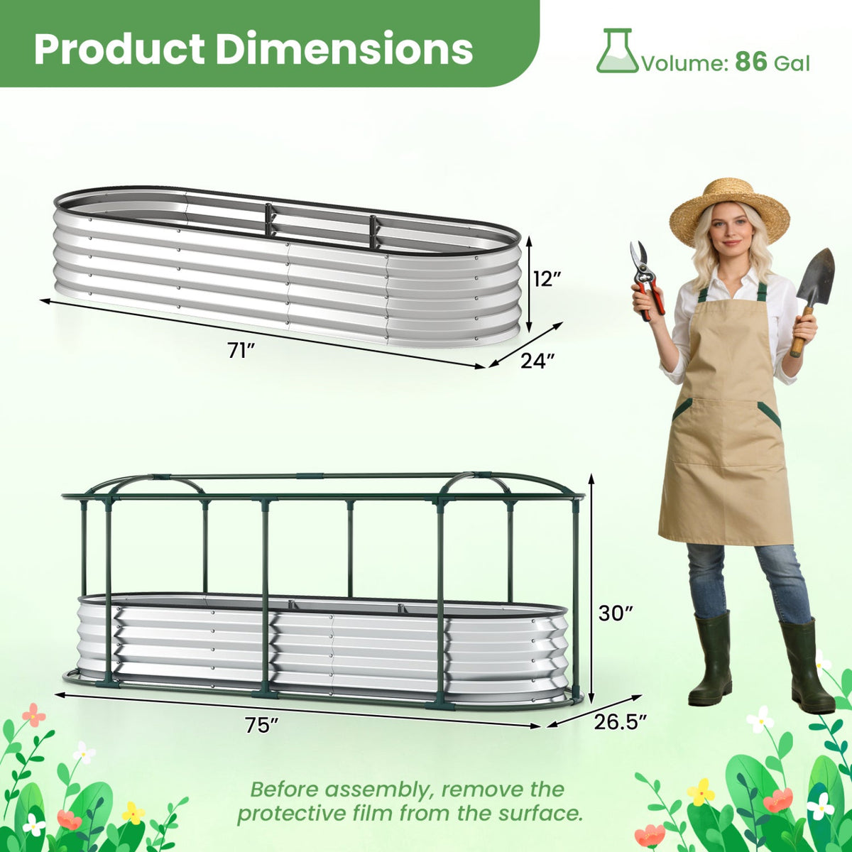 Color Steel Raised Garden Bed with Greenhouse