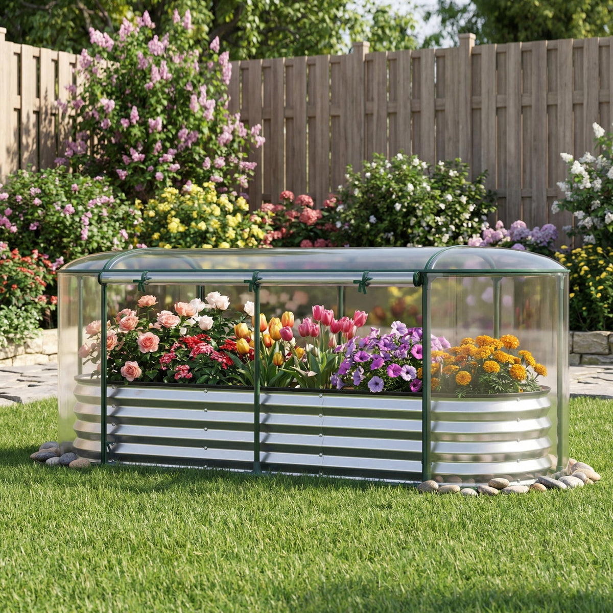 Color Steel Raised Garden Bed with Greenhouse