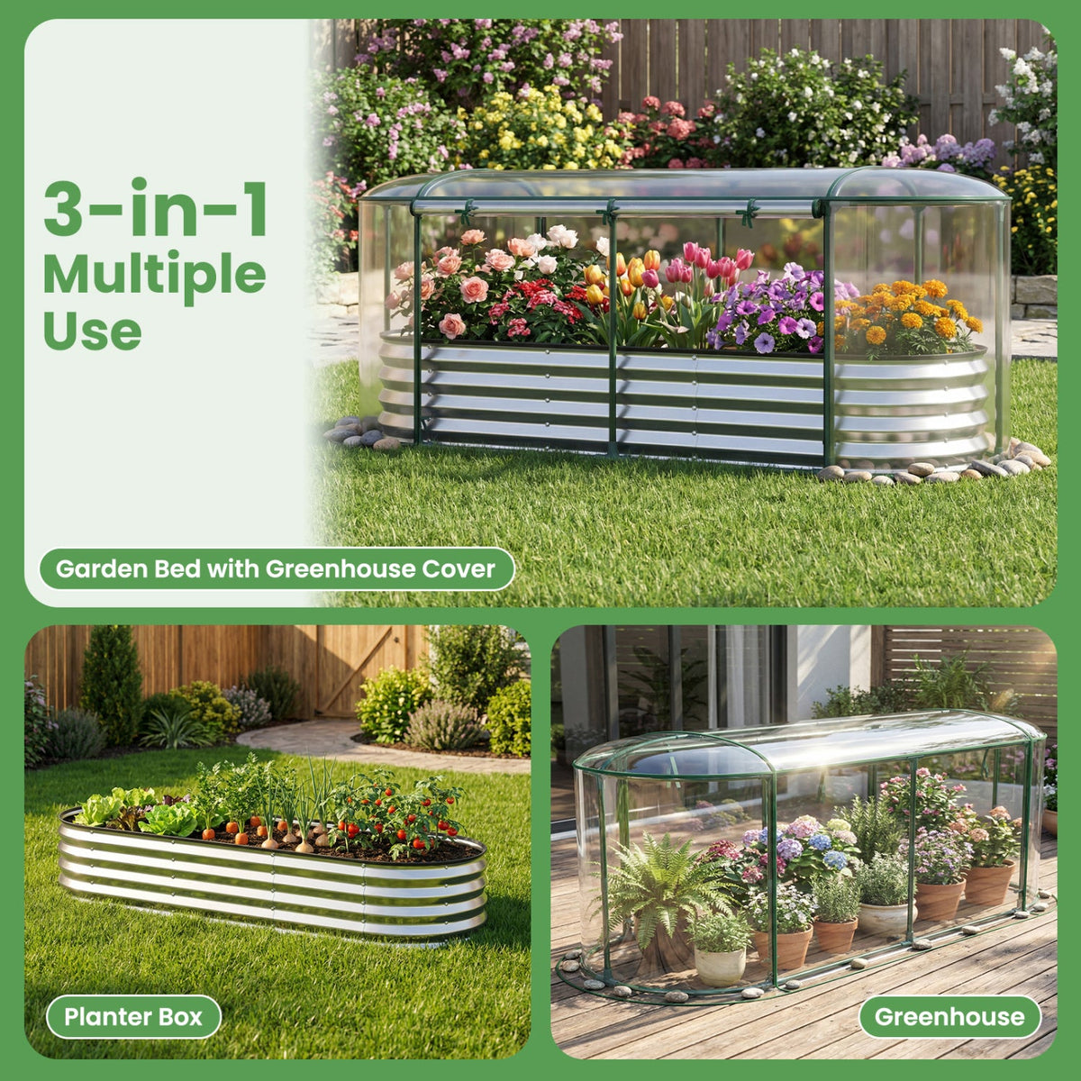 Color Steel Raised Garden Bed with Greenhouse