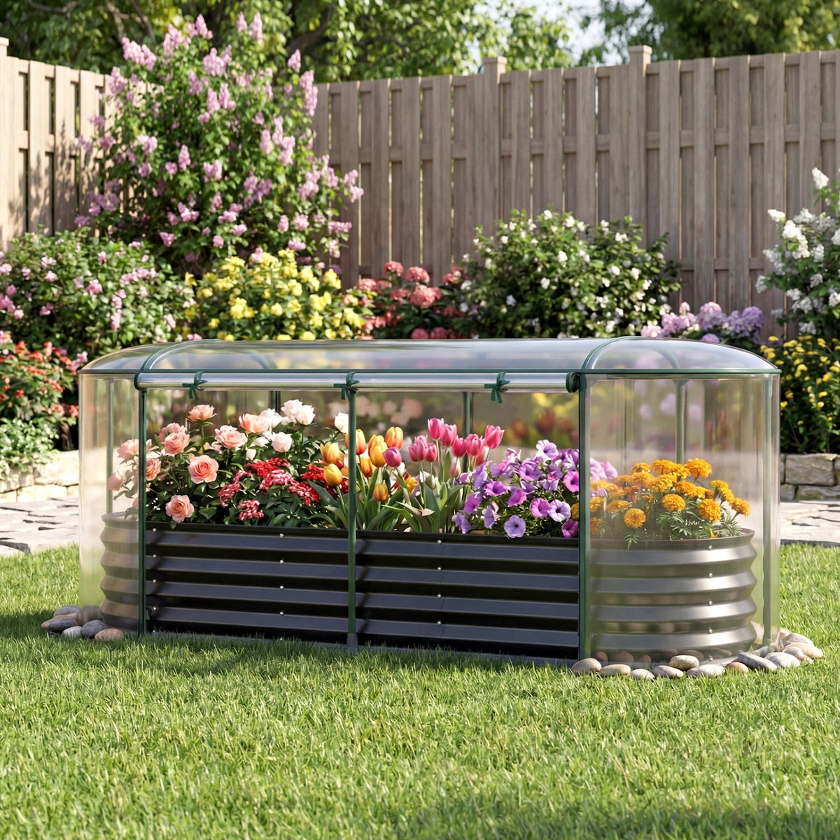 Color Steel Raised Garden Bed with Greenhouse