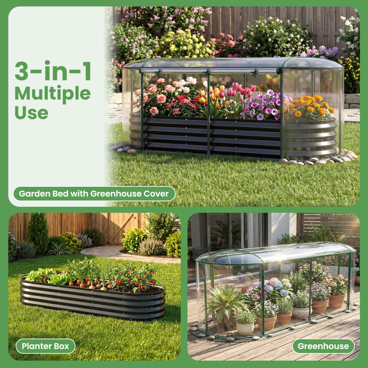 Color Steel Raised Garden Bed with Greenhouse