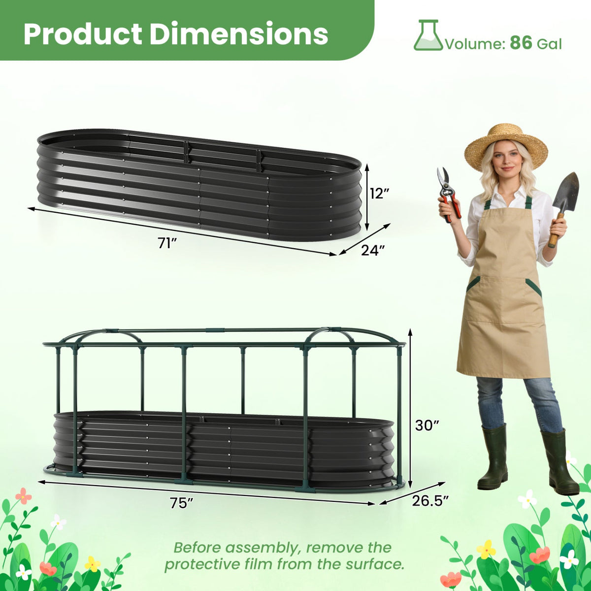 Color Steel Raised Garden Bed with Greenhouse