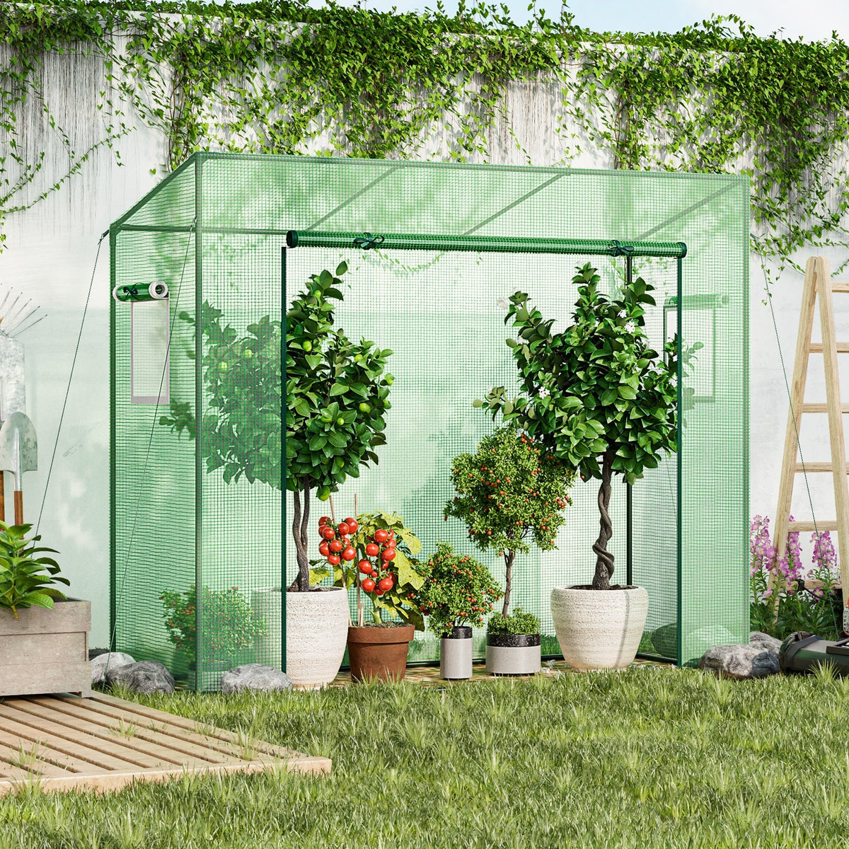 Portable Walk-In Greenhouse with PE Cover