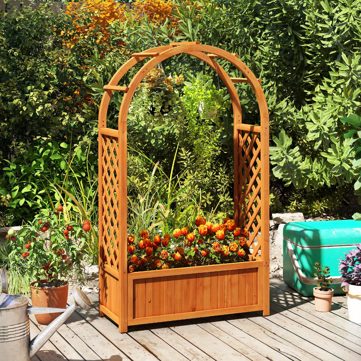 Wooden Raised Garden Bed with Trellis