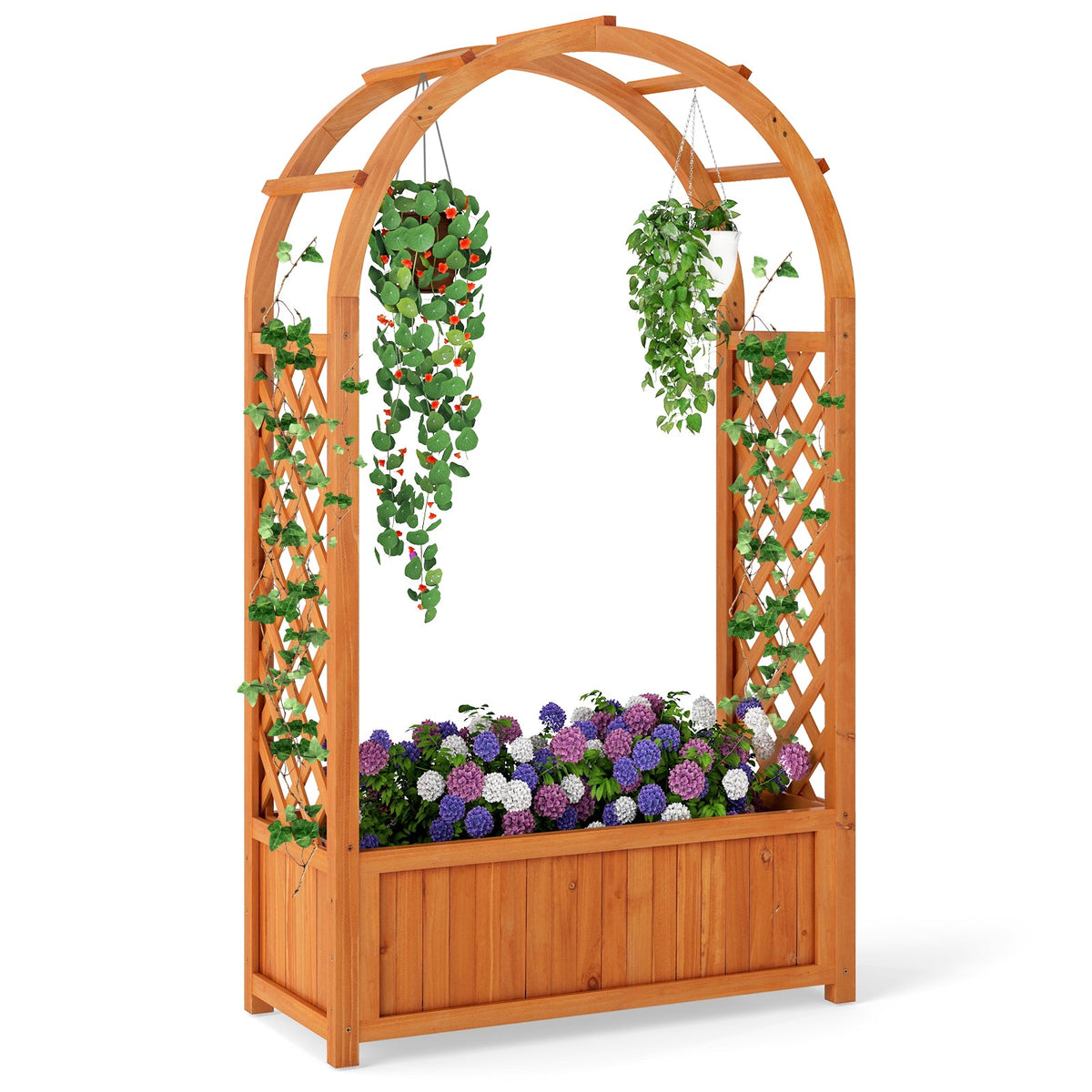 Wooden Raised Garden Bed with Trellis