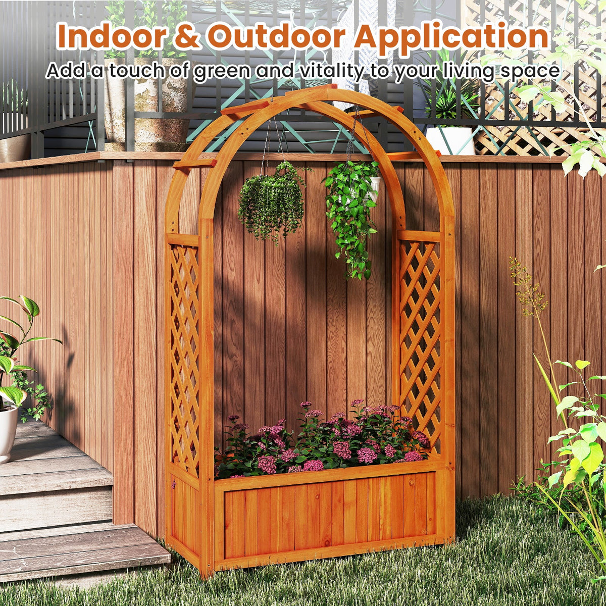 Wooden Raised Garden Bed with Trellis