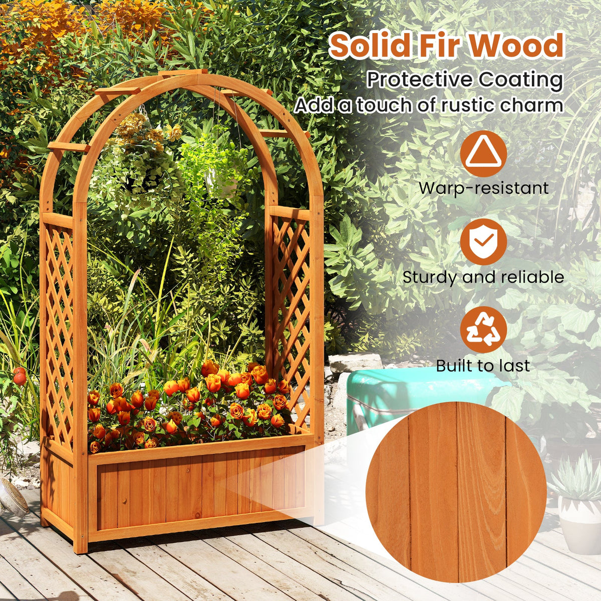 Wooden Raised Garden Bed with Trellis