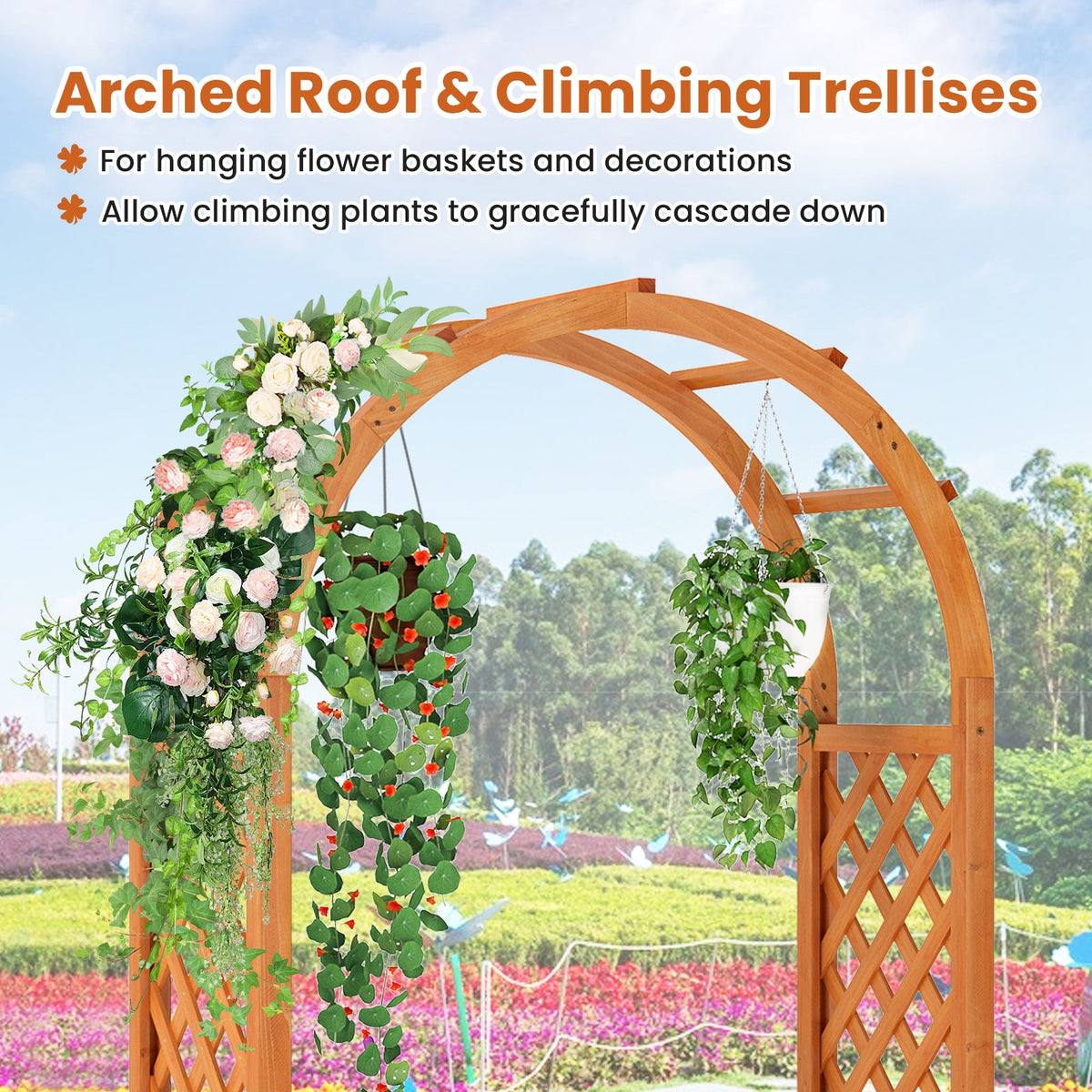 Wooden Raised Garden Bed with Trellis