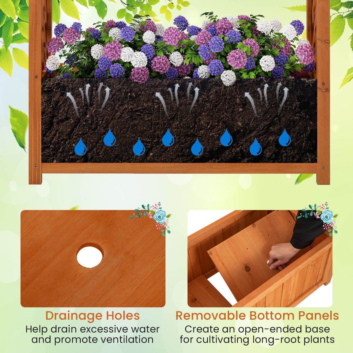 Wooden Raised Garden Bed with Trellis