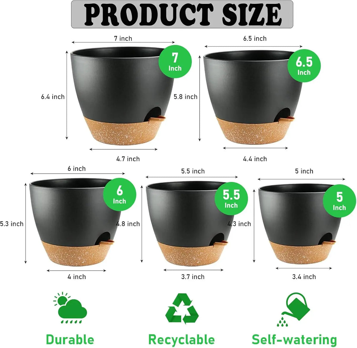 5-Pack Self-Watering Plant Pots with Drainage