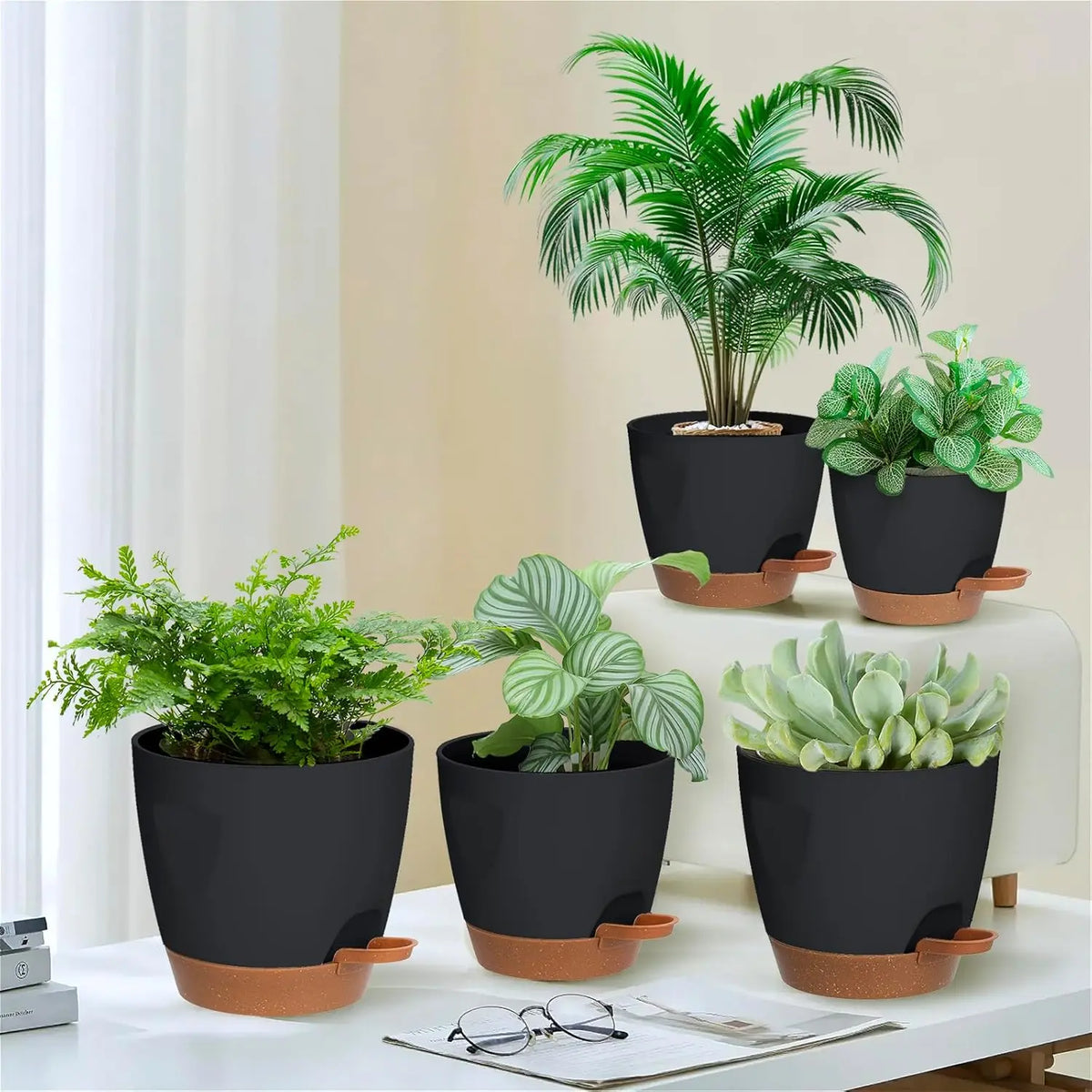 5-Pack Self-Watering Plant Pots with Drainage